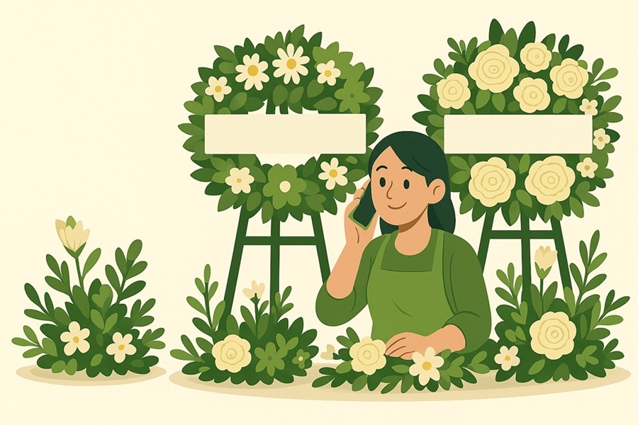 [Image of พวงหรีดสวยงามและเบอร์โทรศัพท์]